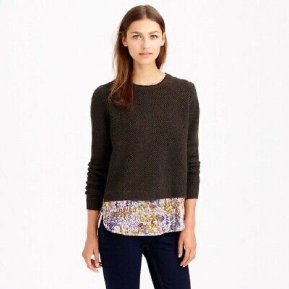 Like New J. Crew Green Knit Shirttail Sweater in Liberty Poppy Floral - Picture 1 of 7